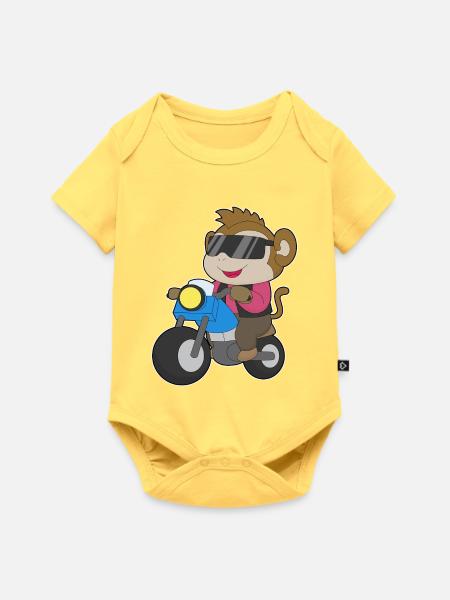 Affe Motorrad - Baby Premium Kurzarmbody - Pastellgelb