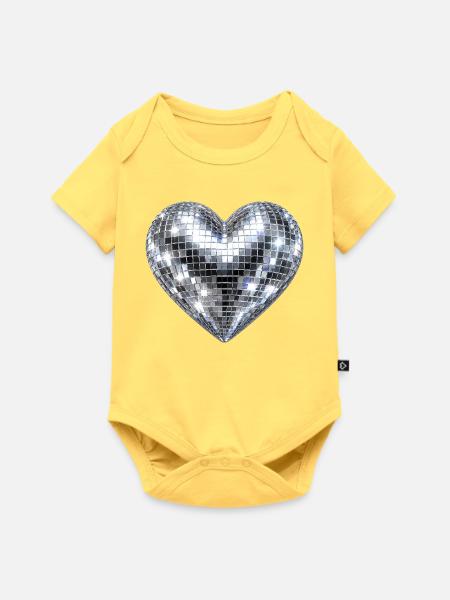 Herz Disco Glitzer - Baby Premium Kurzarmbody - Pastellgelb