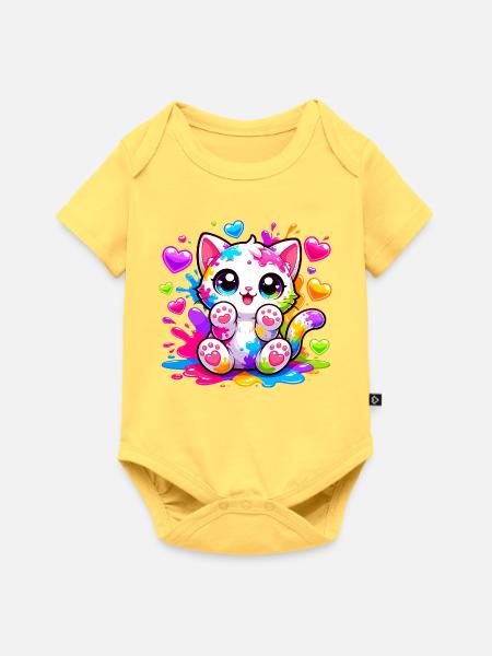 Katzenkunst Farbexplosion - Baby Premium Kurzarmbody - Pastellgelb
