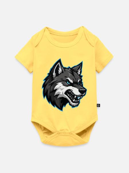 Wolfskopf im Frostlicht - Baby Premium Kurzarmbody - Pastellgelb