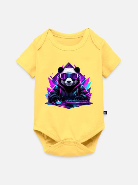 Panda Cyberpunk Gaming Neon - Baby Premium Kurzarmbody - Pastellgelb