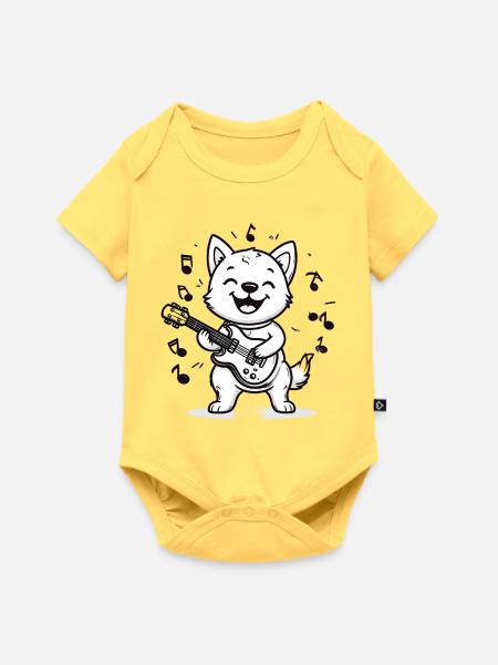 Musikliebender Hund mit Gitarre - Baby Premium Kurzarmbody - Pastellgelb