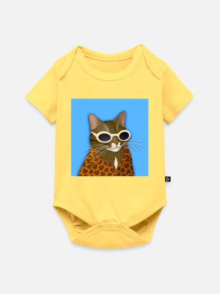Getigerte Katze in Leopardenmuster - Baby Premium Kurzarmbody - Pastellgelb