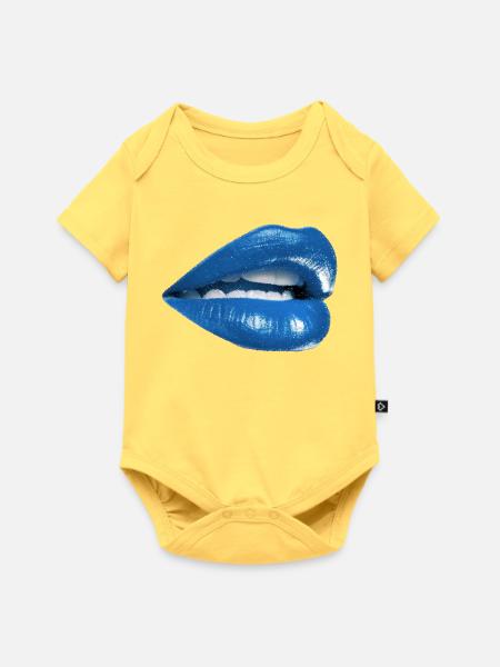 Fette blaue Lippen-Grafik - Baby Premium Kurzarmbody - Pastellgelb