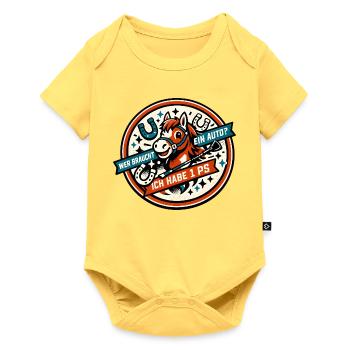 Pony PS Spruch Rund-Design - Baby Premium Kurzarmbody - Pastellgelb - Vorne