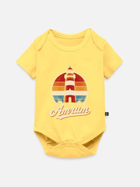 Amrum Leuchtturm Retro Streifen - Baby Premium Kurzarmbody - Pastellgelb
