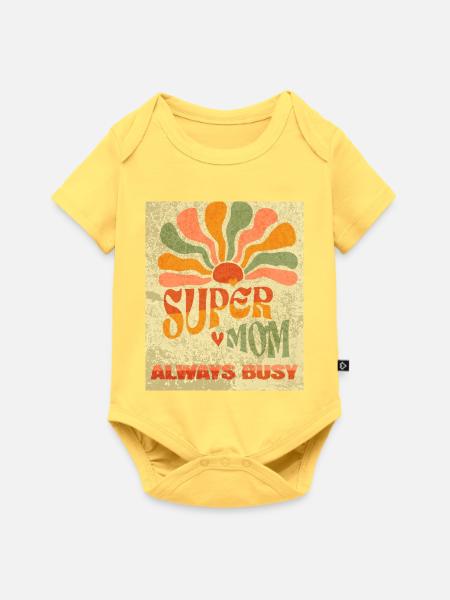 Supermama ist immer beschäftigt - Baby Premium Kurzarmbody - Pastellgelb