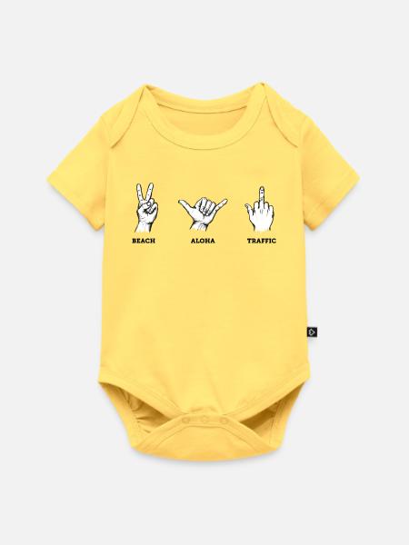 Beach Aloha Traffic Handzeichen Set – Illustration - Baby Premium Kurzarmbody - Pastellgelb