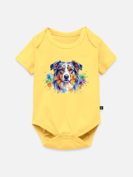Bunter Wasserfarben-Hundeportrait - Baby Premium Kurzarmbody - Pastellgelb