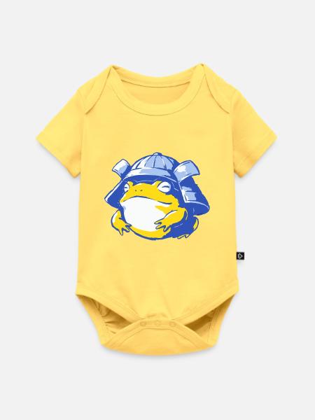 Froschritter mit Helm – Cartoon Abenteuer - Baby Premium Kurzarmbody - Pastellgelb