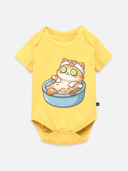 Katze beim Spa Wellness - Baby Premium Kurzarmbody - Pastellgelb