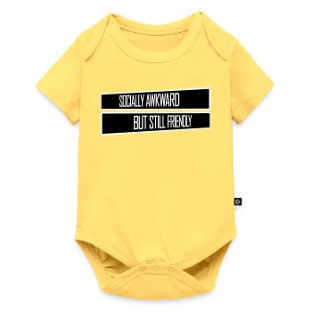 Socially Awkward But Still Friendly Lustig Spruch - Baby Premium Kurzarmbody - Pastellgelb - Vorne