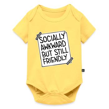 Socially Awkward But Still Friendly Lustig Spruch - Baby Premium Kurzarmbody - Pastellgelb - Vorne