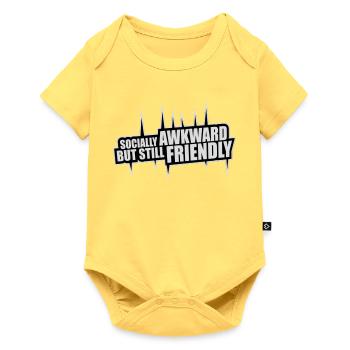 Socially Awkward But Still Friendly Lustig Spruch - Baby Premium Kurzarmbody - Pastellgelb - Vorne