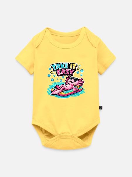 Axolotl Relax am Surfbrett - Baby Premium Kurzarmbody - Pastellgelb