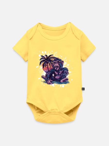 Affe Sommer Comic - Baby Premium Kurzarmbody - Pastellgelb