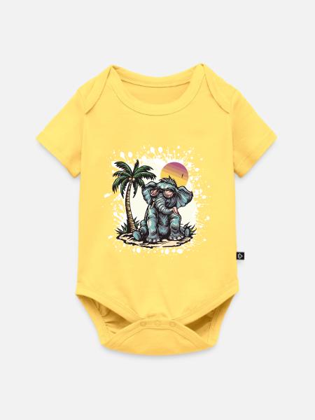 Elefant Sommer Comic - Baby Premium Kurzarmbody - Pastellgelb