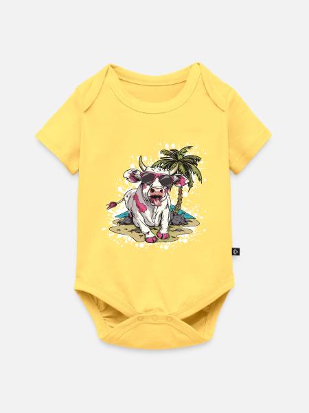 Kuh Sommer Comic - Baby Premium Kurzarmbody - Pastellgelb
