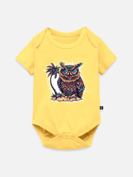 Eule Sommer Comic - Baby Premium Kurzarmbody - Pastellgelb