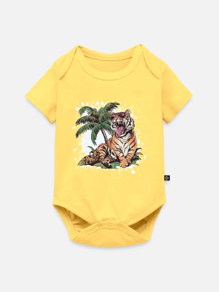 Tiger Sommer Comic - Baby Premium Kurzarmbody - Pastellgelb