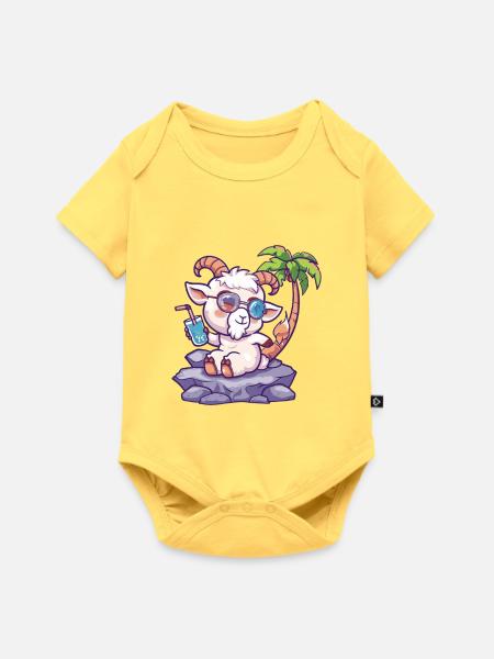 Bergziege Sommer Palme - Baby Premium Kurzarmbody - Pastellgelb