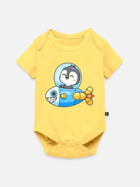 Pinguinpilot in Bubble Rocket - Baby Premium Kurzarmbody - Pastellgelb