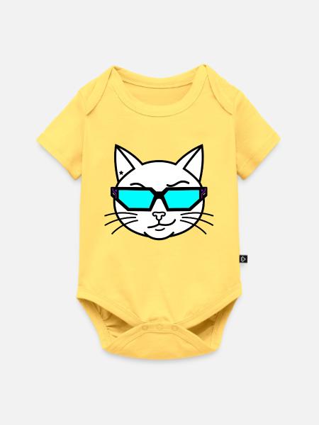 Katzenkopf Neonbrille - Baby Premium Kurzarmbody - Pastellgelb