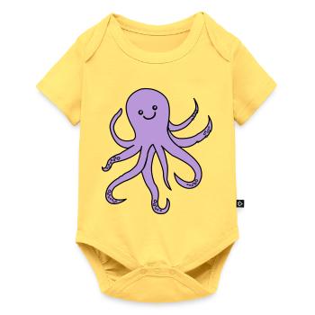 Lila Oktopus Charm - Baby Premium Kurzarmbody - Pastellgelb - Vorne