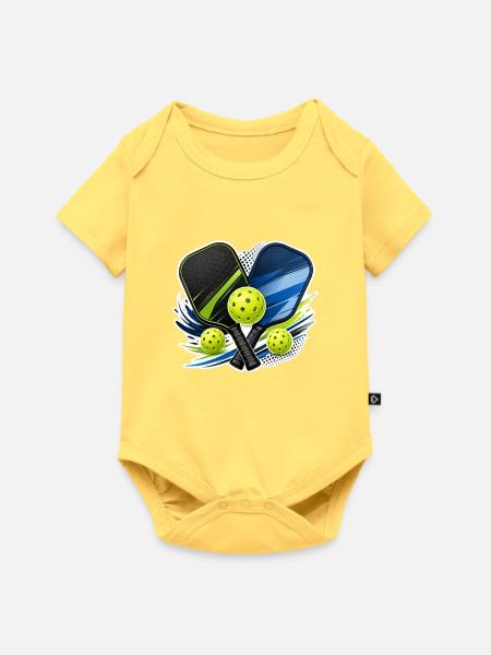 Padel Schläger und Bälle Motiv - Baby Premium Kurzarmbody - Pastellgelb