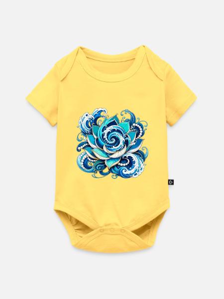 Blaues Lotus Meerwellen - Baby Premium Kurzarmbody - Pastellgelb