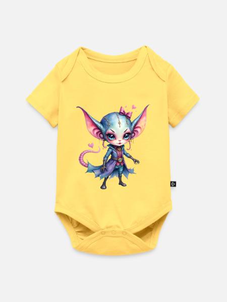 Chibi Dämon Fantasy Blau Pink - Baby Premium Kurzarmbody - Pastellgelb