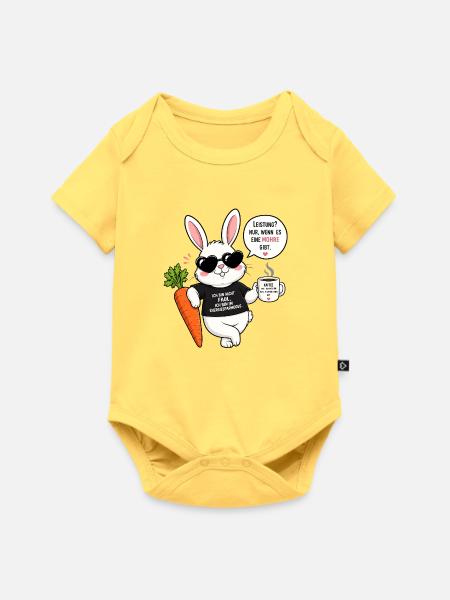 Chilliger Hase mit Karotte & Kaffee - Baby Premium Kurzarmbody - Pastellgelb