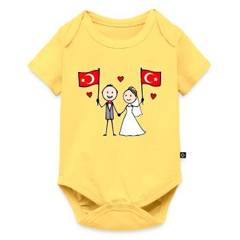 Couple de mariage Drapeau de la Dinde - Body à manches courtes Premium Bébé - jaune pastel - Devant