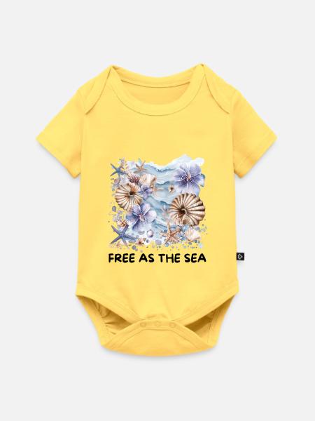 Aquarell Muscheln & Seesterne Küstenblüten Design - Baby Premium Kurzarmbody - Pastellgelb