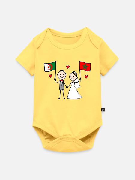 Hochzeitspaar Algerien Marokko Flagge - Baby Premium Kurzarmbody - Pastellgelb