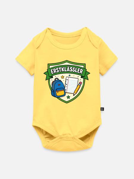 Erstklässler Schulstart Shield - Baby Premium Kurzarmbody - Pastellgelb