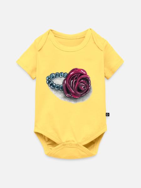 Rosenherz mit Perlen - Baby Premium Kurzarmbody - Pastellgelb