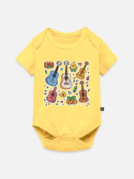Ukulele Cartoon Stil - Baby Premium Kurzarmbody - Pastellgelb
