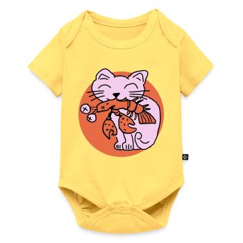 Katze frisst Krebs auf - Baby Premium Kurzarmbody - Pastellgelb - Vorne