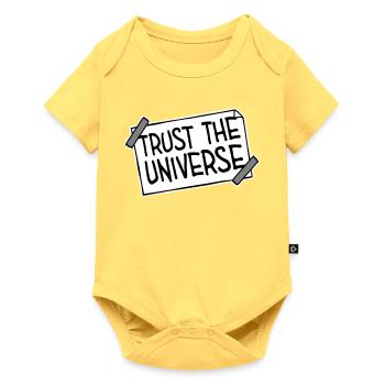 Trust The Universe Spirituell Universum Zitat Logo - Baby Premium Kurzarmbody - Pastellgelb - Vorne