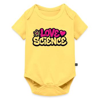 Love Science Schriftzug Logo - Baby Premium Kurzarmbody - Pastellgelb - Vorne