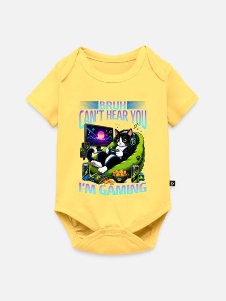 Gamer Gaming Cat Video Game - Baby Premium Kurzarmbody - Pastellgelb
