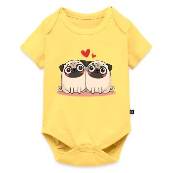 Mopspaar Mops - Baby Premium Kurzarmbody - Pastellgelb - Vorne