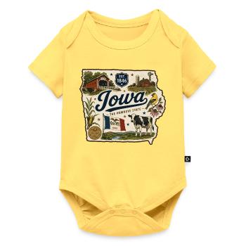 Iowa Hawkeye State Vintage Farm Aufkleber - Baby Premium Kurzarmbody - Pastellgelb - Vorne
