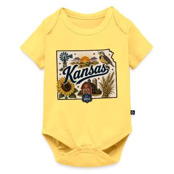 Kansas Sunflower State Vintage Reiseaufkleber - Baby Premium Kurzarmbody - Pastellgelb - Vorne