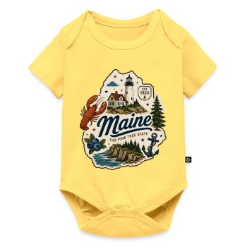 Maine Pine Tree State Vintage Küstenaufkleber - Baby Premium Kurzarmbody - Pastellgelb - Vorne