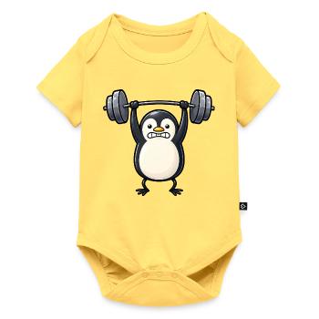 Cute Penguin Bodybuilder Fitness Cartoon - Baby Premium short-sleeve bodysuit - sky yellow - Front