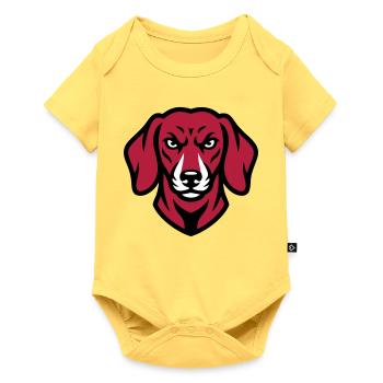 Dackel Maskottchen Logo - Baby Premium Kurzarmbody - Pastellgelb - Vorne