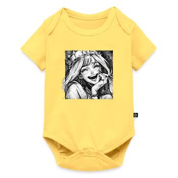Smiling Crown Princess Linocut Print - Baby Premium short-sleeve bodysuit - sky yellow - Front