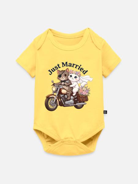 Just Married Katzen auf Motorrad - Baby Premium Kurzarmbody - Pastellgelb